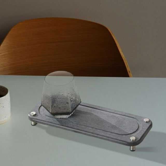 Alfombrilla de posavasos de copa de diatomita absorbente de agua, almohadilla de jabón de baño bandeja pequeña decoración de mesa portavasos para el óvalo gris oscuro Macarena Posavasos de diatomeas