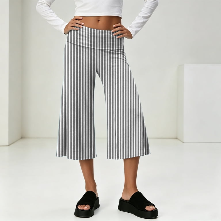 Women's Fold Over Capri Pants Y2K Low Rise Wide Leg Flowy Gaucho