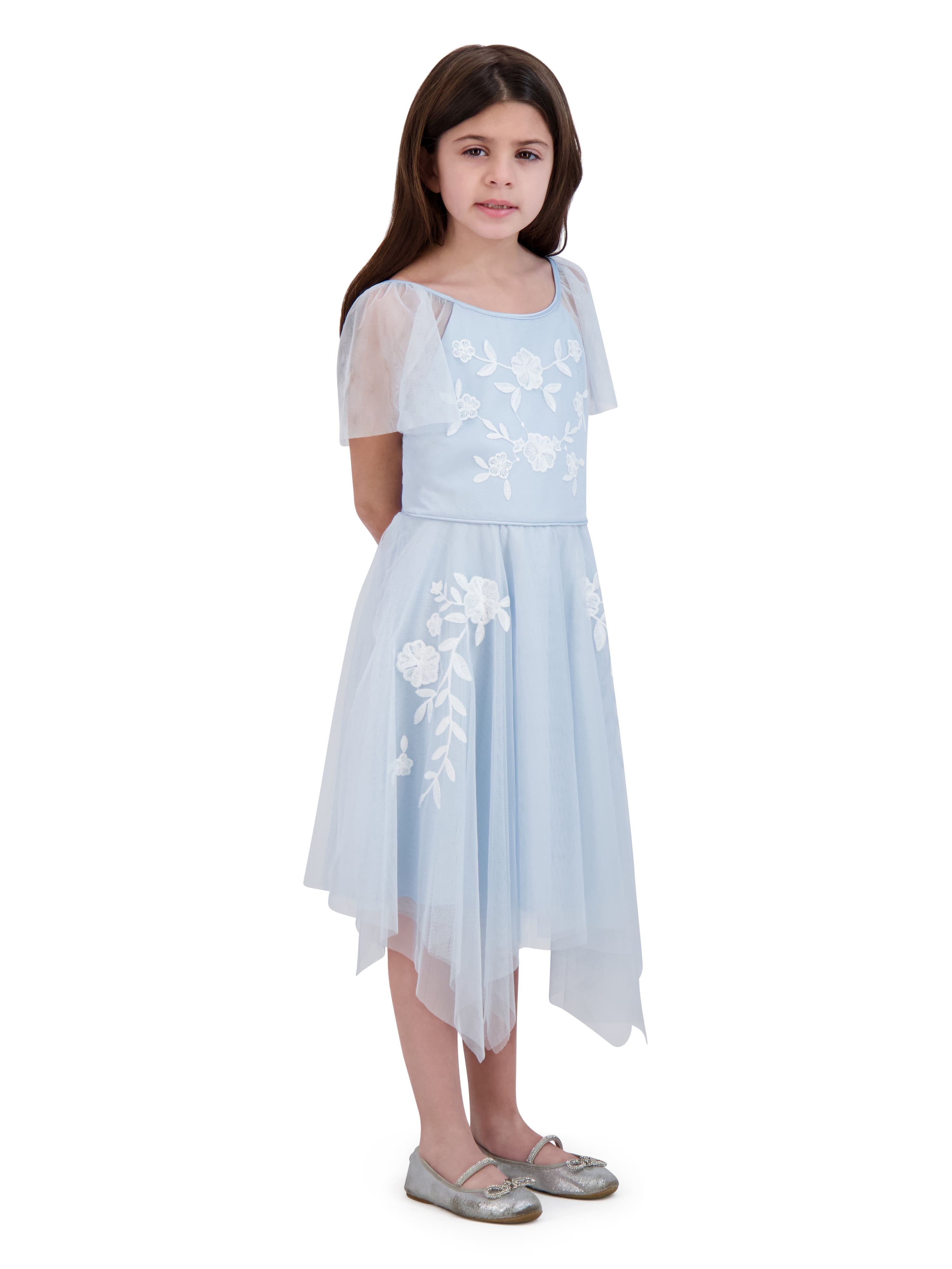 Kensie Girl Short Sleeve Embroidered Mesh Special Occasion Dress, Sizes 4-16