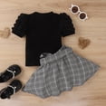 thumbnail image 4 of WISWELL Infant Baby Girl Summer Clothes Toddler Kids Puff Sleeve Short Sleeve T Shirt Tops  Plaid Skirts Princess Outfits Set , Black 2-3 Years, 4 of 8