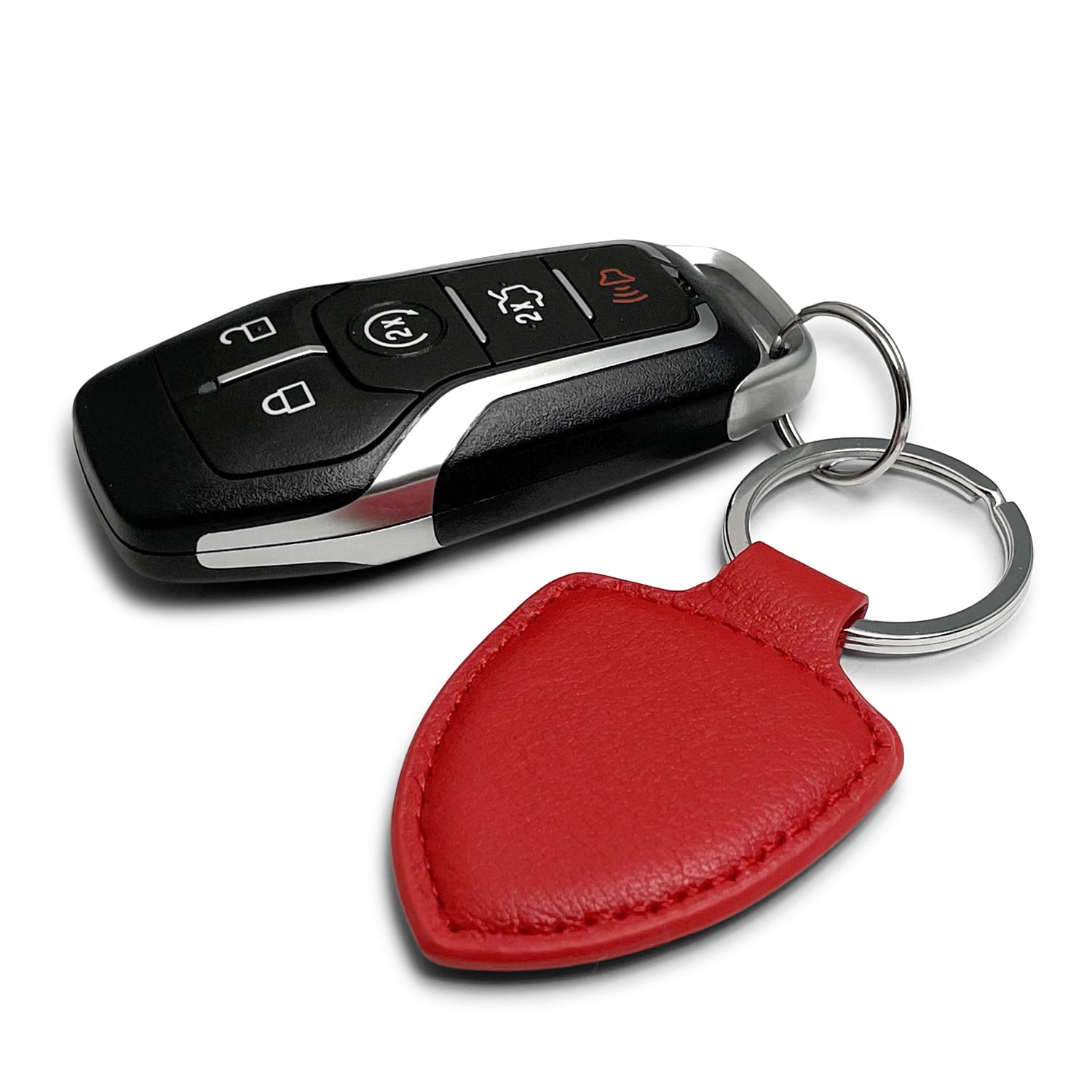 iPick Image for Dodge SRT Hellcat Soft Real Red Leather Shield-Style Key Chain, Official Licensed