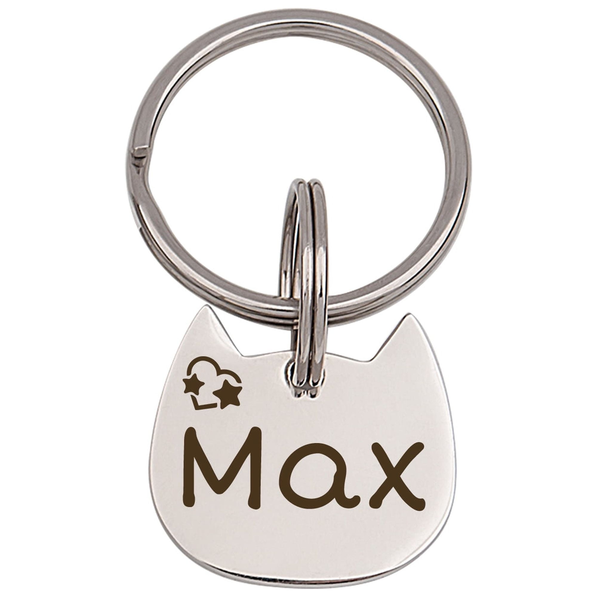 Cat Tag Personalized - Cat Id Tag - Pet Tags Cat - Cat Name Tag - Star and Moon Icon Pet Tag - Cute of Cat Tag Kitten Head Shape Tag