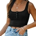 thumbnail image 4 of Women Tank Top Sleeveless Basic Fitted Crop Top Buttons Shirts Summer Slim Tee Top, 4 of 9