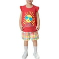 thumbnail image 2 of Piuwrlz Summer Shirt and Shorts Set for Baby Boys Girls Printed Round Neck Tight Shirt Children's Set Red 7 Years, 2 of 3