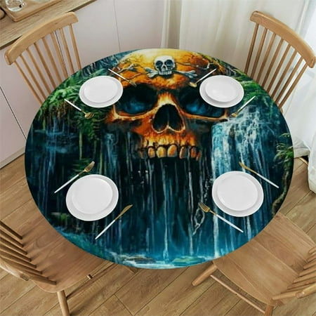 

Sheronv Skull Theme Round Tablecloth 100% Polyester Fiber Stain-Resistant Washable for Indoor Outdoor Restaurants Weddings Parties - Table Cloth Tablecloths 54 -58