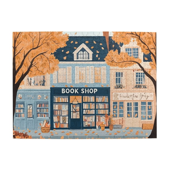 500 PCS 500 Piece Jigsaw Puzzles Fall Book Shop,Funny Artwork For Adults,Family Leisure, Stress Relief And Entertainment,Modern Art Wooden Puzzle For Adults,Gift Suitable Family Friends