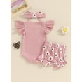 thumbnail image 5 of Elippeo Baby Girls Summer Shorts Sets 3 6 12 18 Months Flying Sleeve Letter Print Romper Floral Shorts Headband Sets, 5 of 10