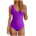 thumbnail image 1 of Women's Plus Size Swimsuits, Swimsuits for Women Bandeau Ruched Ruffle Bathing Suits One Piece Deep V Neck Slimming Swimwear Monokini S-2XL Quick Dry Bathing Suits Woman Clearance, 1 of 4