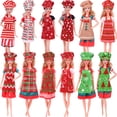 thumbnail image 4 of Delantal con estampado de muñeca para niña, sombrero de Chef, estilo navideño, Barbis de 11,5 pulgadas y 30Cm, accesorios de ropa de muñeca elfo, regalo de juguete, 4 of 5