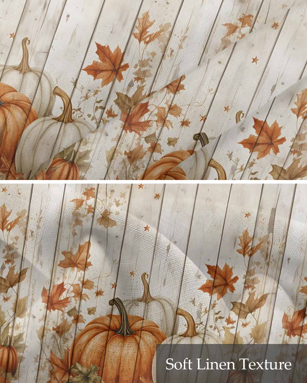 Thanksgiving Pumpkins Kitchen Valances for Windows Farmhouse Linen Window Valance Curtain for Living Room Window Treatment Fall Maple Leaves Farm Wood Grain Valance Rod Pocket Topper, 42 x 18 Inch