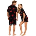 thumbnail image 3 of Matching Halloween Pajamas for Couples Short Sleeve Button Up Top and Shorts Set Spooky Pumpkin Graphic Loungewear PJs, 3 of 4
