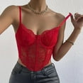 thumbnail image 6 of MESSUEN Corset Tops for Women Lace Corset Tops for Women V-neck Chemise Floral Lace Mesh Corset Vest Spaghetti Strap Tops Going Out Basics Womens Tank Tops Womens Tops Red 1 M, 6 of 9