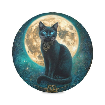 

WOBOGO Black Cat with Full Moon Round Placemats Set of 6 Heat Resistant Washable Kitchen Table Decorations 15.4in