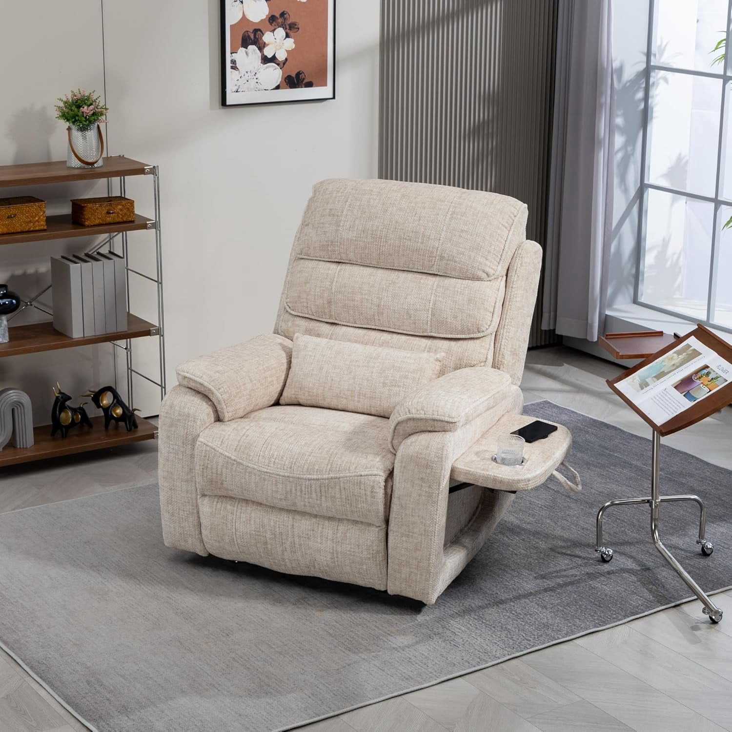 Elderly Power Lift and Heat Recliner with Lumbar Pillow and Cup Holders