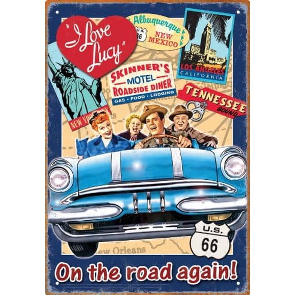 I Love Lucy Road Trip Metal Tin Sign, 8 x 12 Inches Vintage Wall Decor