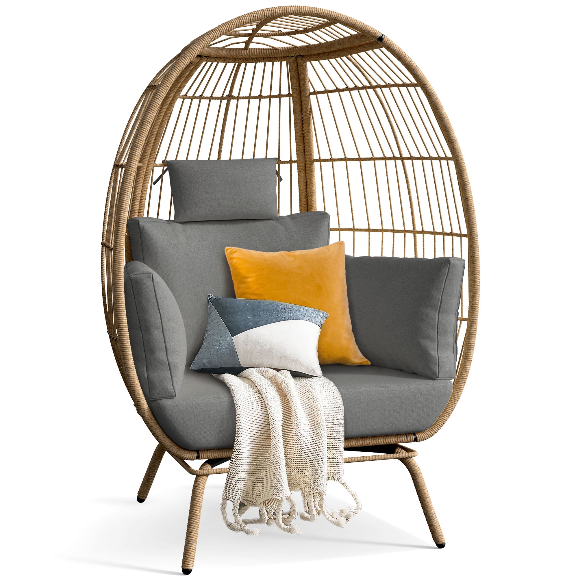 Uforic Boho Patio Furniture Outdoor Bistro Set,Sectional Sofa Conversation Sets - Wicker Loveseat Sofa Chairs,Egg Chair with Soft Cushions - Gray