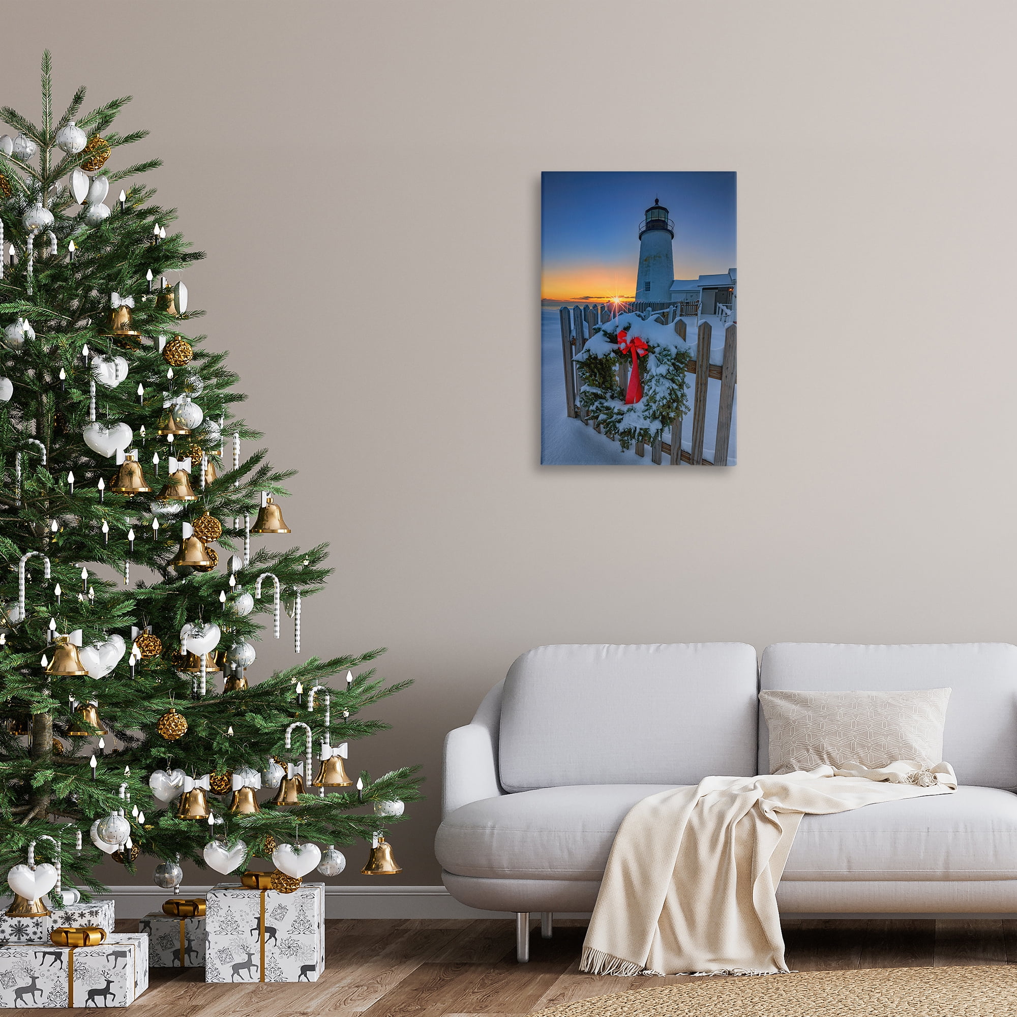 Stupell Industries Christmas Beach Lifehouse Holiday Painting Gallery Wrapped Canvas Art Prints Wall Art, 20 x 30