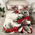 thumbnail image 2 of jejeloiu Rustic Pine Cone Bed Sheets,Christmas Red Berry King Sheets,Tropical Plant Leaves Sheet Set,Lightweight Room Decor,4pcs, 2 of 7
