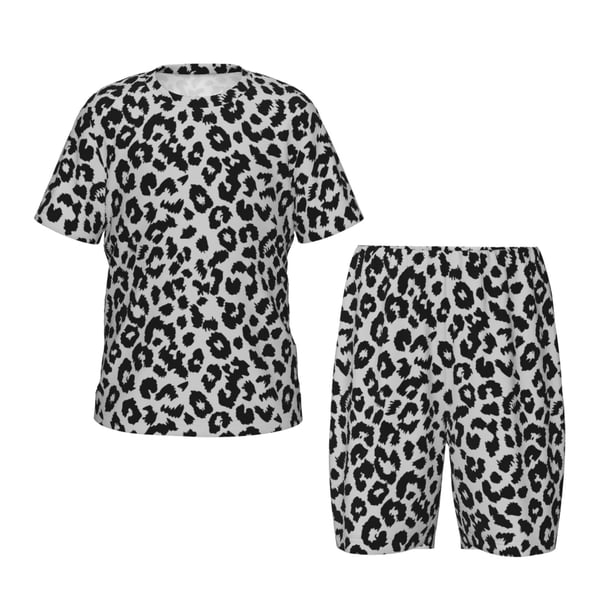 Fotbe Similar To Leopard Print Pijama Estampada de 2 Piezas para Niños – Ropa de Dormir de Manga Corta Cómoda para Niños y Niñas, Camiseta y Shorts de Algodón-Large