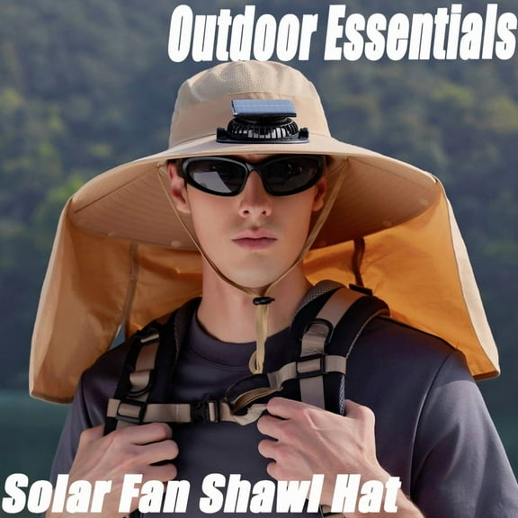 Solar fan hat, wide brim solar fan outdoor fishing hat, men's sun hat with solar fan fishing hat