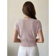 thumbnail image 6 of Gynyvoja Women'S V-Neck Wrap Front Ribbed Knit Short Sleeve Fitted Cropped Sweater Tos Pale S, 6 of 7