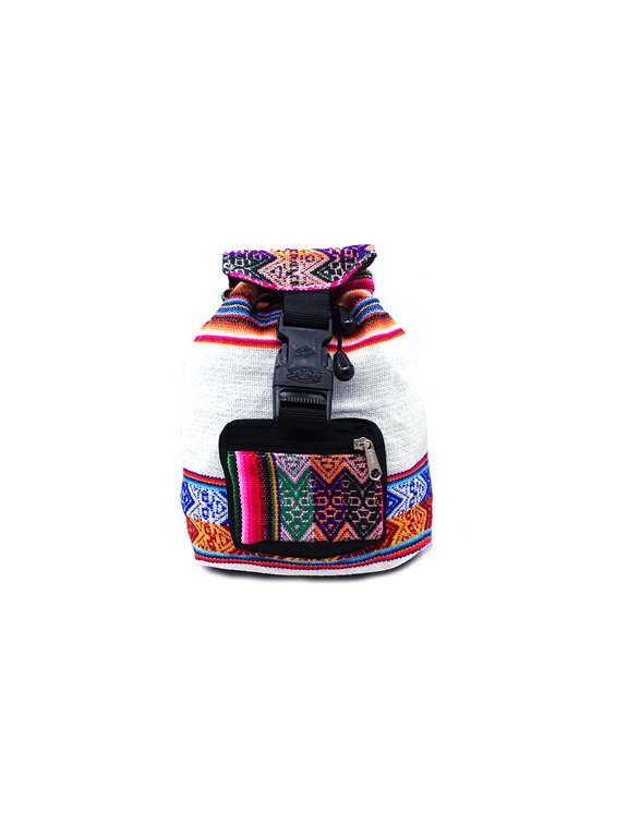 Mini Multicolored Peruvian Tribal Print Striped Pattern Lightweight Drawstring Backpack - Handmade Bags Boho Accessories
