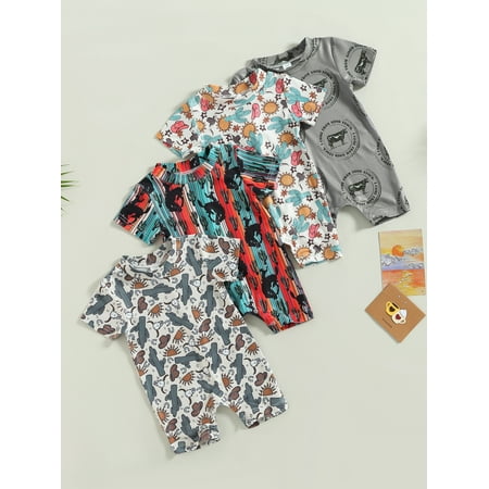 

AIGUR Baby Boy Girl Romper Short Sleeve Round Neck Print Jumpsuit Casual Spring Summer Romper