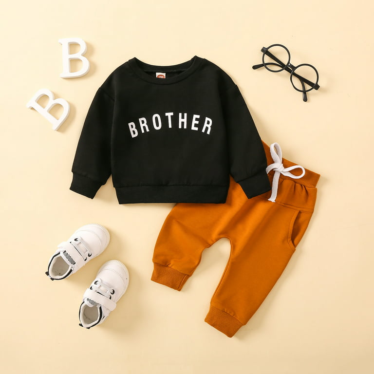 JDEFEG Sweatsuits for Boys Toddler Boys Winter Long Sleeve Letter Prints  Tops Sweatshirt Pants 2Pcs Outfits Clothes Set for Babys Clothes Onsies3 6