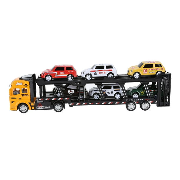 Transporteur Voiture de Camion Jouets, Camion de Transport Voiture Alliage  Résistant aux Chocs avec 6 Petits Modèles de Voiture pour la Maison Jouer  Jaune, Rouge, Noir 