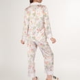 thumbnail image 6 of Women's Satin Floral Pajama Set with Long Sleeve Notched Collar Button-Up Top and Relaxed Fit Full-Length Pants - Pink, Large, 6 of 7