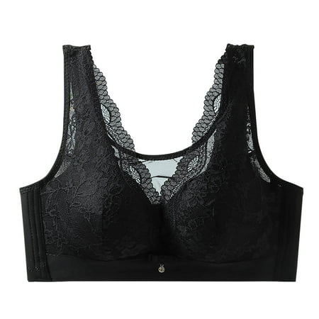 Gnurob Women s Lace No Underwire Bra Full Coverage Push Up Bralette Beauty Back Smoothing Bras Padded Wireless Bralettes Clearance Deals  03-Black 44/100CD