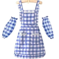 Blue Checkered Kitchen Apron With Attached Sleeve Covers Polyester Cotton Blend Stain Resistant Cooking Apron Workwear