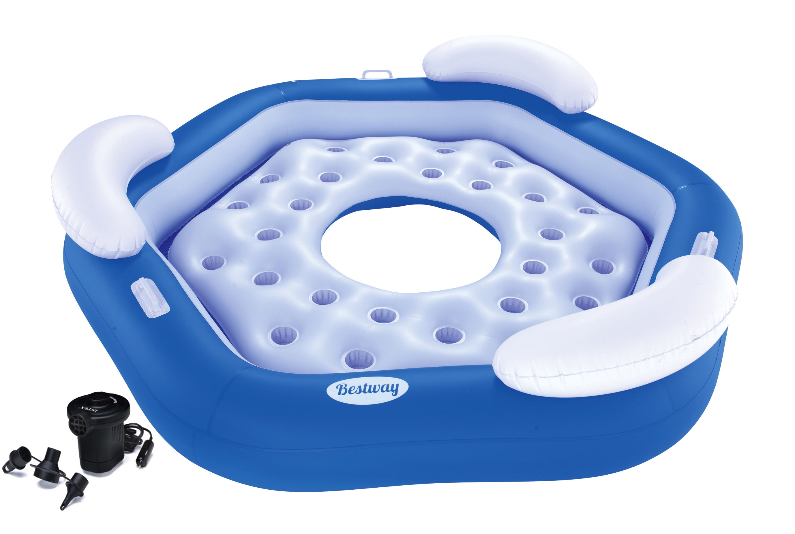 Bestway 75"x70" X3-Person Floating Water Island Lounge Tube Raft with Air Pump by Bestway