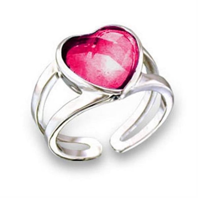 Rhodium Brass Ring with Synthetic Garnet, Ruby - Size 10