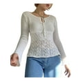 thumbnail image 3 of Liacowi Women Casual Crochet Knitted Hollow Out Pullover Long Sleeve O Neck Knitwear Tops for Spring Autumn, 3 of 9