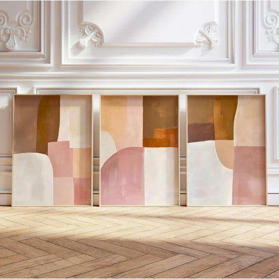 Luvia Modern Pastel Abstract Painrings, Neutral Colors Pink Brown White Prints Set Of 3, Contemporary, Modern Wall Decor Set 3 Prints 8x12 UNFRAMED