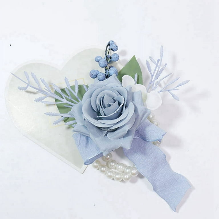 Emivery Dusty Blue Wrist Corsage Set of 6, Artificial Flower Wrist Corsage  Bracelets Handmade Rose Corsage Bridesmaid Hand Flower for Wedding Prom