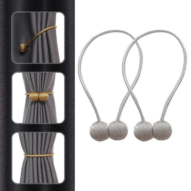 2 piezas (gris claro, aproximadamente 45 cm de largo) Abrazaderas magnéticas para cortinas Abrazaderas magnéticas para cortinas Hebilla trenzada para cortinas