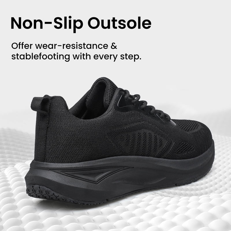 YHOON Men Walking Shoes Non Slip Lightweight Breathable Running Tennis Sneakers Athletic Workout Training Shoes All Black Size 9.5