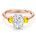 thumbnail image 3 of Gem Stone King 18K Rose Gold Plated Silver White Moissanite and Yellow Sapphire Engagement Ring for Women | 2.82 Cttw | Oval 9X7MM | Gemstone Birthstone | Size 7, 3 of 7