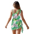thumbnail image 2 of SEANATIVE Girls One-Piece Bathing Suit with Mesh Wrap Skirt Swimsuit Back Cutout Swimwear Trendy Swimsuits for Teen Kid Young Girls, Size 13-14, Hawaiian Palm Leaf Flower Green, 2 of 7