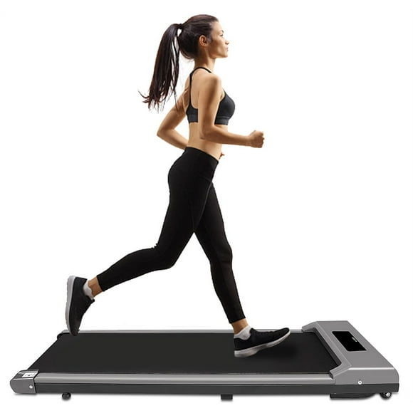 Bigzzia Portable Treadmill, Under Desk Walking Pad Flat Slim Treadmill, with Remote Control and LCD Display for Home Office Gym Use, Installation-Free, Gray