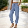 thumbnail image 6 of Women's Linen Pants with Pockets Side Lace Trim Trendy Beach Vacation Casual Trousers Elastic Bottom (XL, Light Blue), 6 of 8