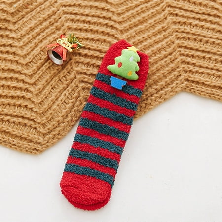

4 pair Ladies Christmas Cute Floor Socks Coral Fleece Thickened Non Slip Sleeping Socks Color Random