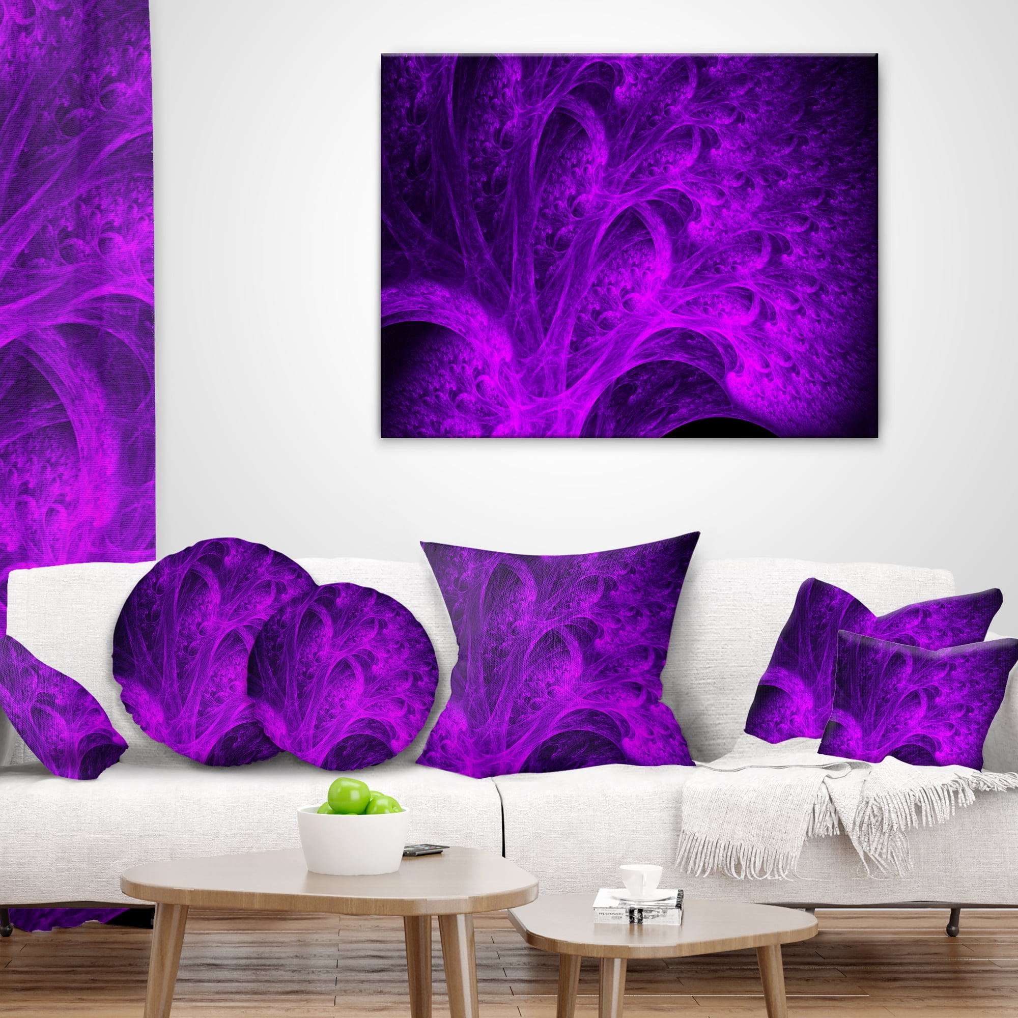 Designart Bright Purple Magical Fractal Forest - Abstract Throw Pillow - 16x16