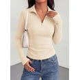 thumbnail image 4 of PRETTYGARDEN Women's Fall Quarter Zip Long Sleeve Shirts Soft Stretchy Ribbed Knit, Collared Zipper Slim Fitted, Raglan Sleeves Pullover, Dressy Casual Tops, Trendy Going Out Outfits, 4 of 8