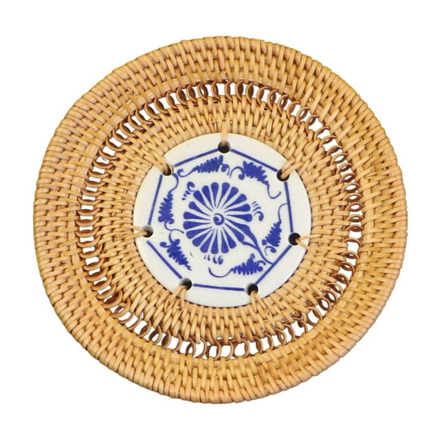 jifeng Napperon Rond Tissé Boho Rotin Napperon pour Table à Manger de Noël Extérieur 13cm