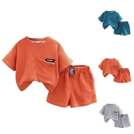 RTKFRFLM Boys Casual Solid Color Set Fashion Short Sleeve T-Shirt and Shorts 2-Piece Suit