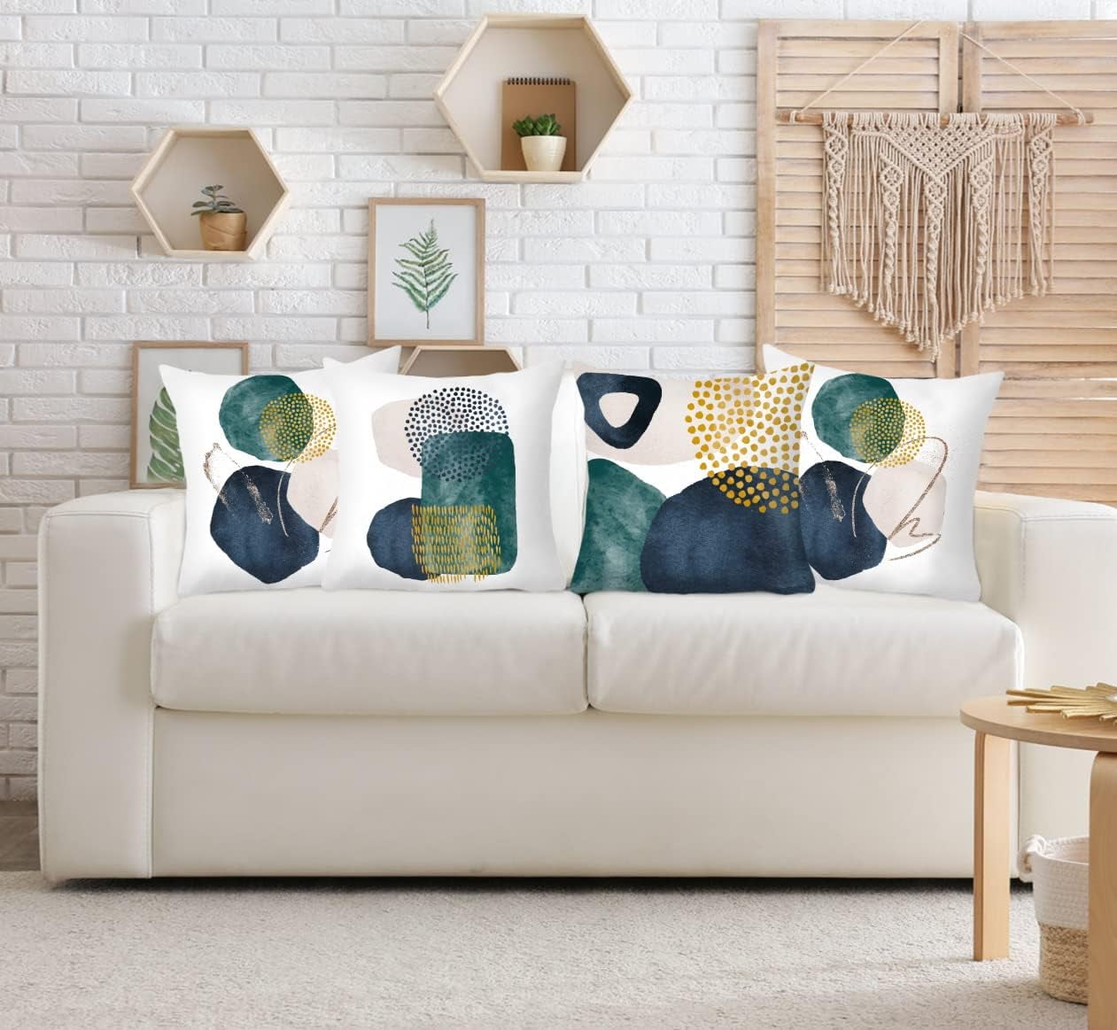 Boho Abstract Pillow Covers 18x18 Set of 4 Mid Century Modern Throw Pillow Covers Geometric Pillow Covers for Outdoor Couch Sofa Minimalist Home Decor