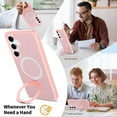 thumbnail image 3 of Magnetic for Samsung Galaxy S25 Case, Shock-Absorbent Anti-Fingerprint Matte Protective Back Cover with Ring Kickstand, Anti-Scratch PC+TPU Non-Slip Slim Wireless Charging Case, Pink, 3 of 6